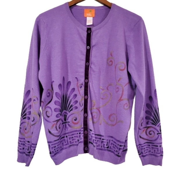 Hearts Of Palm Cardigan Womens Size Large Purple Button Up Sweater Soft Y2K - Picture 1 of 9